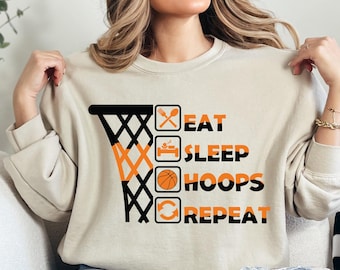 Eat Sleep Hoops Repeat Sweatshirt: Basketball Fan Gift