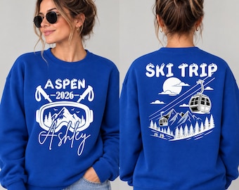 Personalized Ski Trip Sweatshirt, Custom Family Ski Vacation Crew Pullover, Mountain Trip Family Winter Vacation Gift