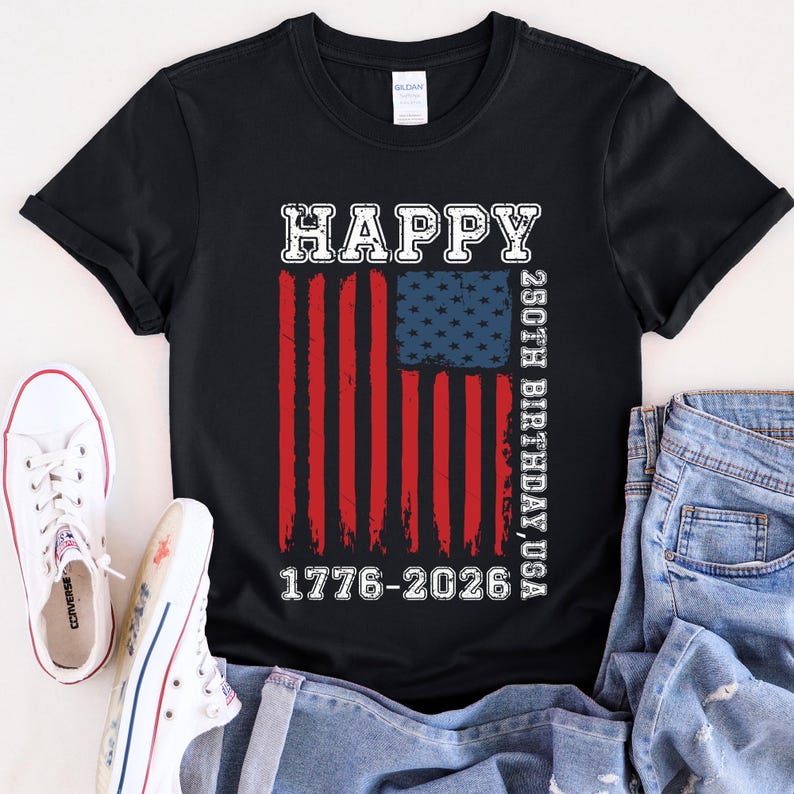 Make your child’s 4th of July outfit extra special with this America 250 shirt for kids. The bold distressed flag design gives it a vintage patriotic look that is trendy, festive, and easy to wear. Great for family reunions, July 4th barbecues, fireworks nights, patriotic vacations, and birthday celebrations for the USA’s 250th anniversary. This youth patriotic tee pairs perfectly with shorts, jeans, or layered looks for summer holiday style.