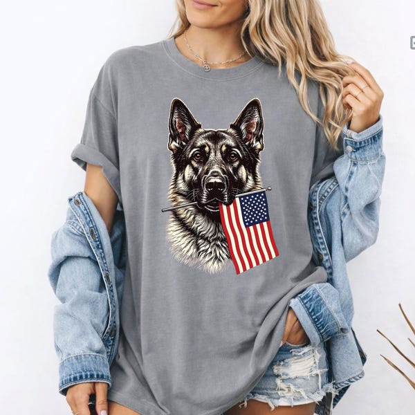 Camiseta Comfort Colors® para pastor alemán patriótico, camiseta para perro con la bandera estadounidense, camiseta para pastor alemán del 4 de julio, regalo para amantes de los perros