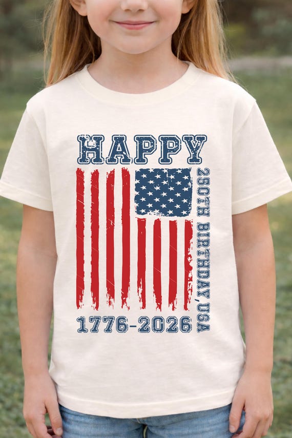 Happy 250th Birthday USA Shirt, Kids Patriotic Flag Tee, America 250 Birthday Shirt, 1776 2026 Fourth of July Youth Tee, USA Birthday Shirt