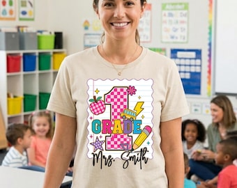 Camiseta retro para maestra de primer grado, camiseta para la vuelta al cole, conjunto para jardín de infancia, 1.º, 2.º, 3.º y 4.º grado.