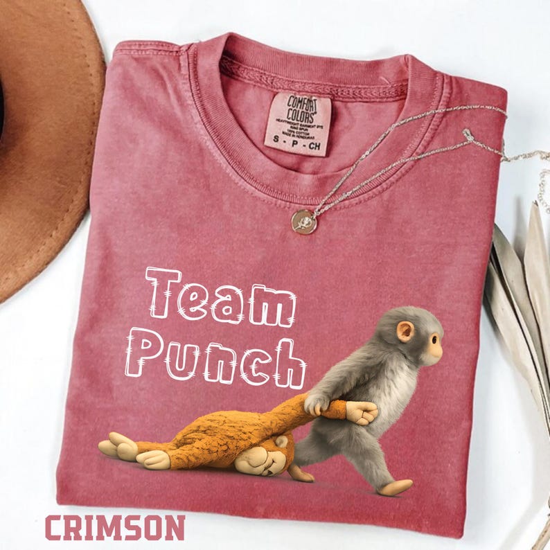 A red t-shirt with a cartoon image of a monkey and the text "Team Punch" printed on it.
