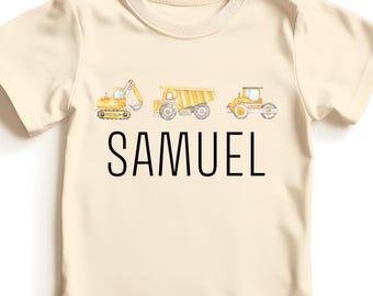 Custom Name Construction Trucks Kids Tee