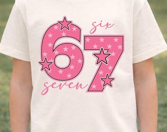 Pink 67 Meme Shirt, Six Seven Trend Tee, Funny Viral Number Sweatshirt, Colorful Retro Gen Z