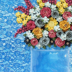 Textured Painting on Canvas Wall Art with 3D Sculpted Floral Bouquet, Colorful Original Still Life Artwork OOAK - 24x20