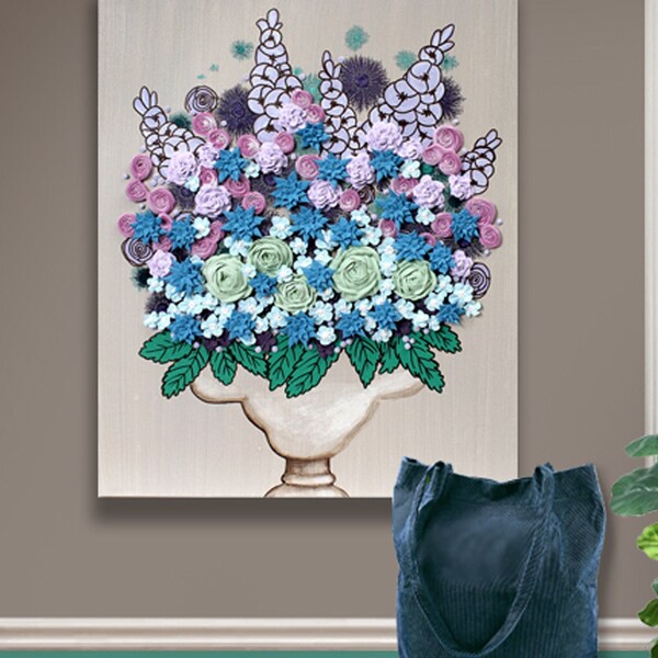 Pintura floral de granja: flores esculpidas, bodegón original sobre lienzo, 16 x 20