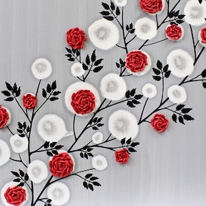 Red Roses Painting with 3d Textural Flowers on Gray, Square Canvas Wall Art - 20x20