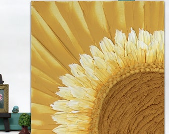 Impasto Sun Painting: Textured Yellow Artwork on Canvas, 12x12
