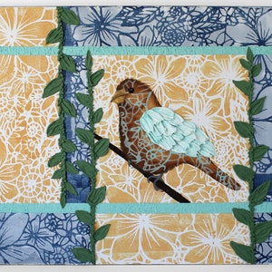 Color Block Painting of Tropical Bird with Impasto Textured Feathers, Orange, Blue Original OOAK Art - 24x20