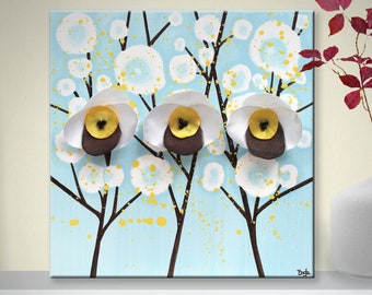 3D Flower Art: Blue Orchid Painting on Small Canvas, 10x10