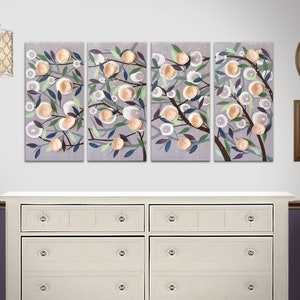 Large Painting of 3d Flowers, Tall Vertical or Wide Horizontal Wall Art on 4 Canvases, Art Original One of a Kind - 43x20