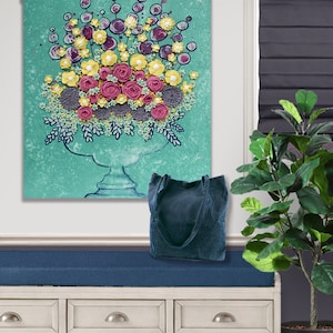 Colorful Painting of 3D Flower Bouquet on Canvas, Hand Sculpted Floral Still Life Original Art, OOAK - 16x20