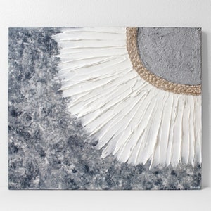 Artwork Original Painting of Sun in Gray and White with Impasto Texture on Canvas, Big Wall Art in Neutral Tones - 24X20