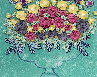 3D Flower Bouquet Painting: Sculpted Floral Still Life Art on Canvas, 16x20