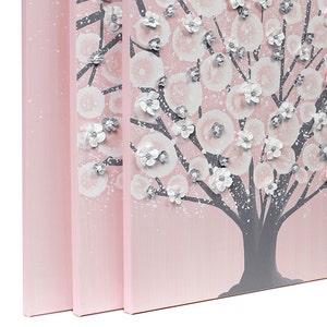 Pink and Gray Nursery Art: Apple Tree with Hand-Sculpted Flowers, Large, 50x20