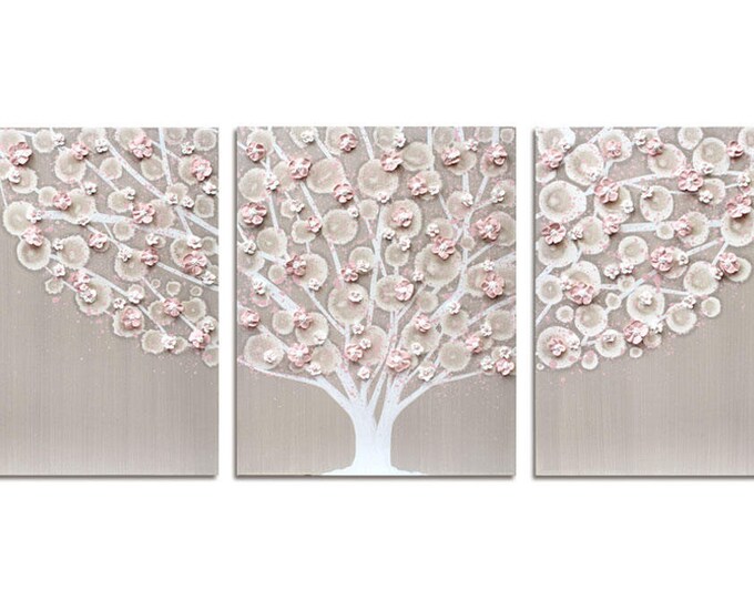 Wall Art Canvas Nursery Painting Triptych Flowering Tree in Etsy