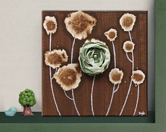 Miniature Floral Canvas Art: 3D Flower, Earth Tones, 6x6