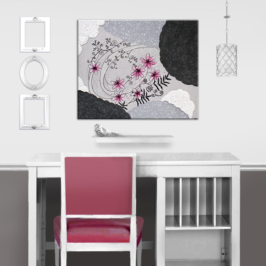 Textured Line Art on Canvas Abstract Flower Painting for Teen Etsy