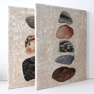 Set of 2 Abstract Paintings, Rocks and Minerals on Textured Canvas in Neutral Tones, Large Original Artwork OOAK - 33x20