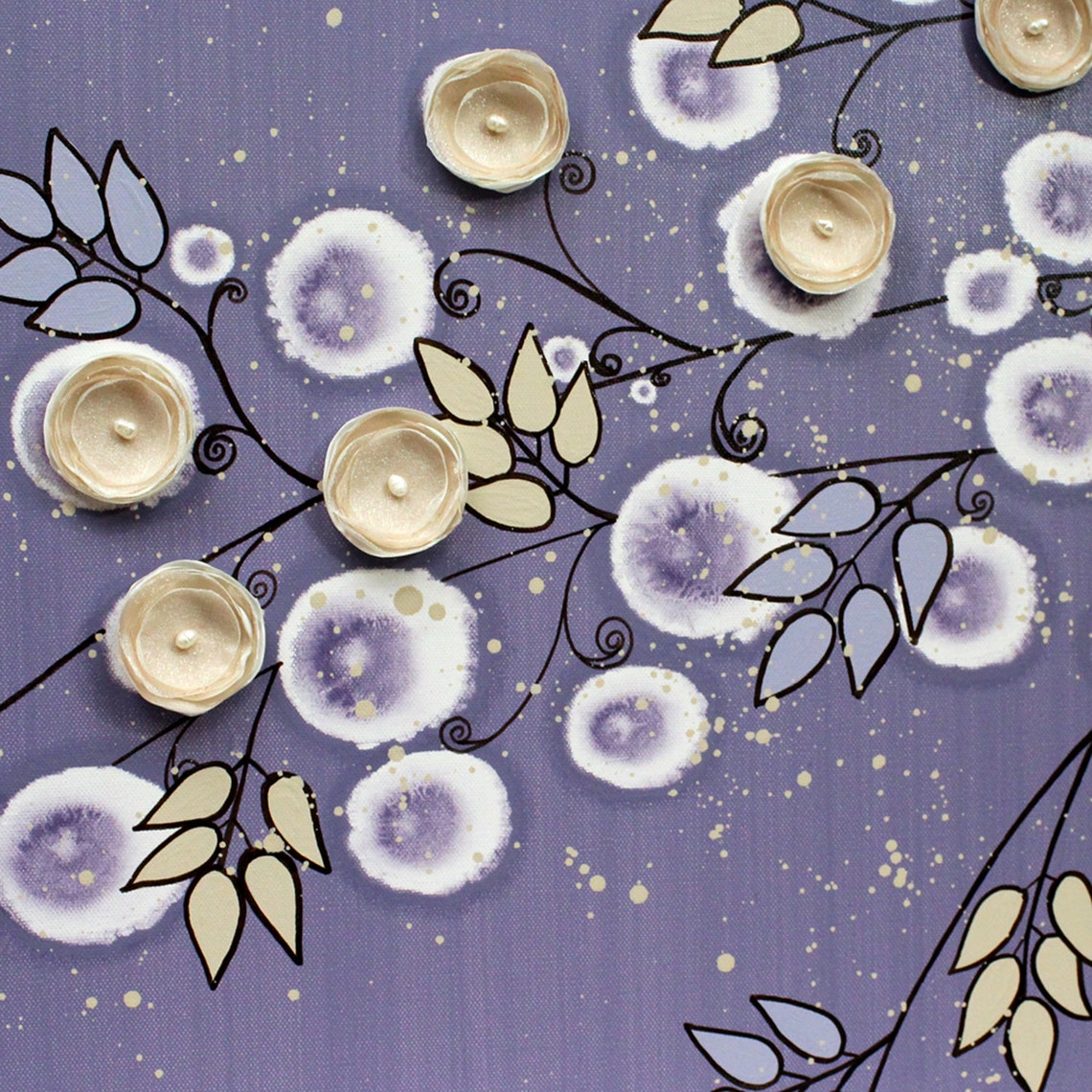 Large Purple Wall Art With 3D Flower Branches on Triptych Etsy