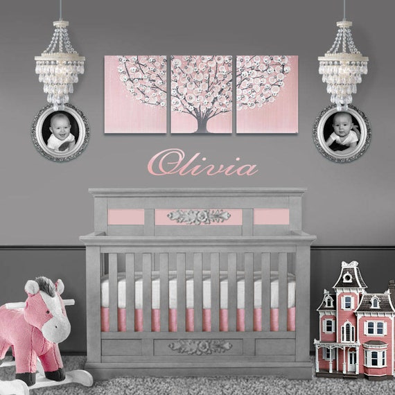 pink and gray baby room
