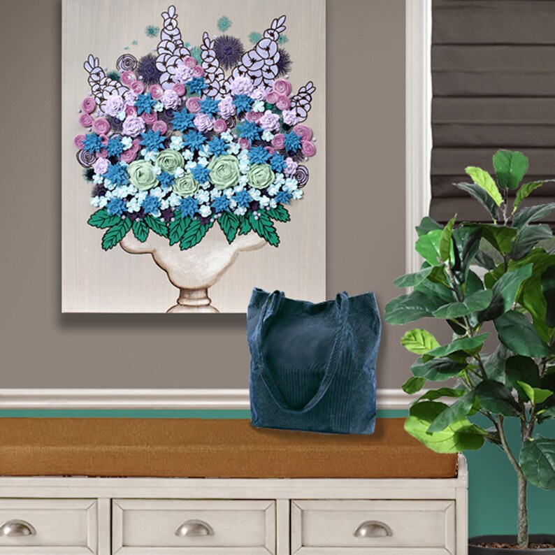 Farmhouse Wall Art for Entryway, Sculptural 3D Floral Still Life in Vase, Original Painting on Canvas 16x20 image 1
