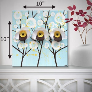 Small size guide for 10x10 cheerful painting gift for mom with 3d flowers on a small canvas art in blue, yellow, and white