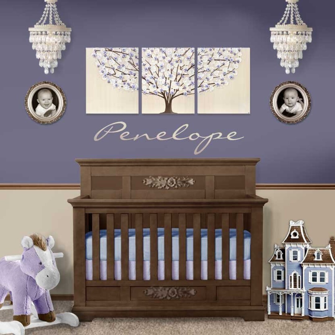 Beige and Purple Nursery Wall Art Tree Painting With 3d Etsy