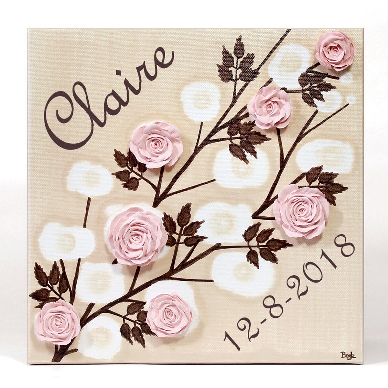 Personalized Art for Baby Girl Sculpted Rose Painting on Etsy
