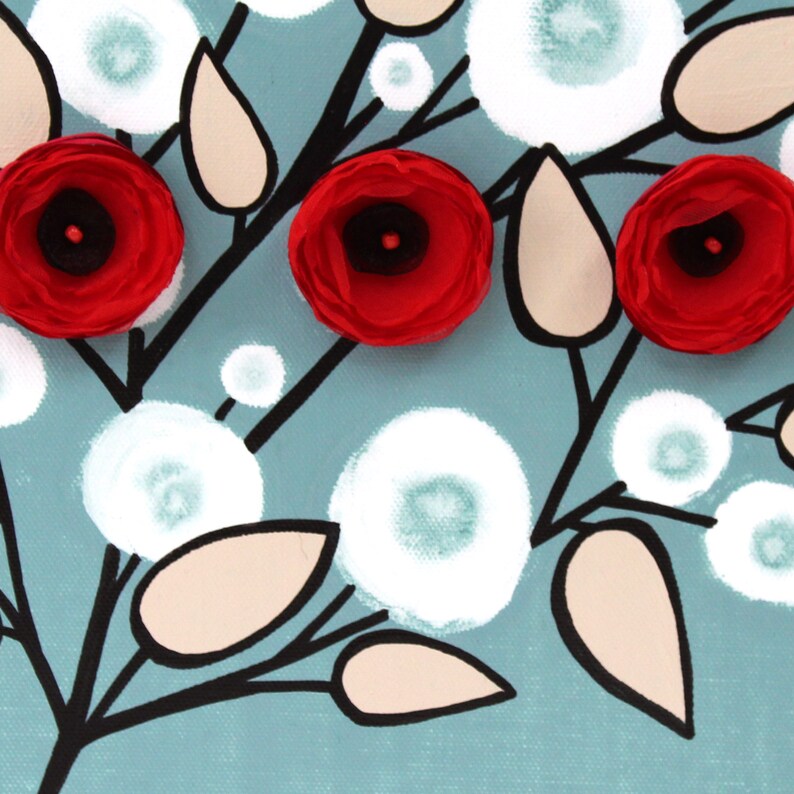 Small Painting on Canvas 3D Fabric Flower Wall Art Original Etsy