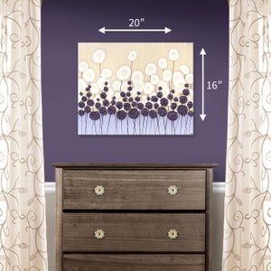 Size guide for 20x16 color block painting of textured wildflowers on canvas in purple and beige