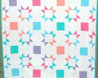 Fun, bright and colorful baby quilt, baby girl quilt