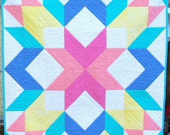 Big, Beautiful Baby Star Quilt, Gorgeous Colors with fun textured quilting
