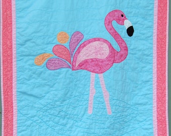 Fun Flamingo Baby Quilt, Baby Girl Quilt, Bright and Cheerful Baby Quilt