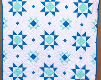 Beautiful Ohio Star Baby Quilt, Baby Boy Quilt, Baby Star Quilt