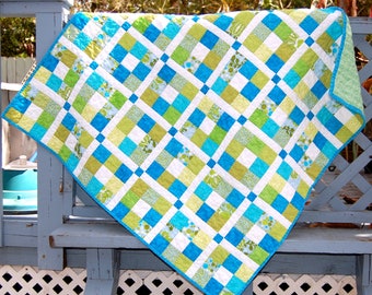 Bright, Colorful Blue and Green Baby Quilt, Baby Girl Quilt, Baby Boy Quilt