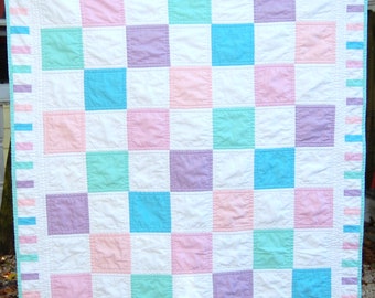 Cute and colorful patchwork baby quilt, baby girl quilt, baby quilt