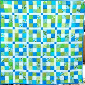 Bright, Colorful Blue and Green Baby Quilt, Baby Girl Quilt, Baby Boy Quilt