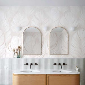 Carta da parati per bagno &quot;Foglie&quot; – Carta da parati botanica beige per toeletta, bagno di servizio o parete decorativa ispirata alla spa, carta da parati in tela (vinile)