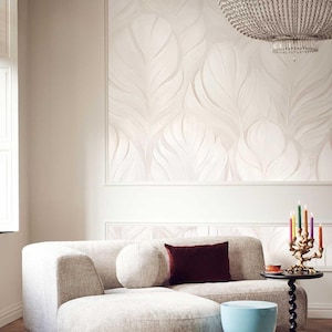 Neutral Leaf Wallpaper – Beige Botanical Wall Mural for Living Room, Bedroom, Entryway or Office Accent Wall, Peel and Stick or Traditional