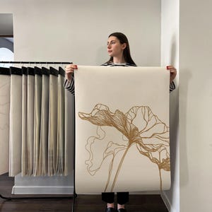 Carta da parati Big Gold Line Flowers – Carta da parati murale floreale minimalista moderna, carta da parati neutra staccabile e adesiva o tradizionale