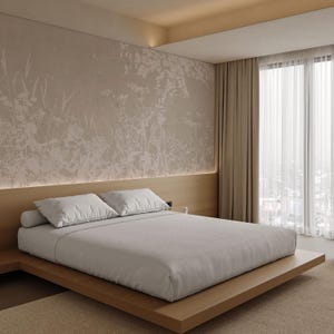 Carta da parati Cream Field per interni moderni, murale botanico neutro per soggiorno e camera da letto, murale floreale selvatico con erba