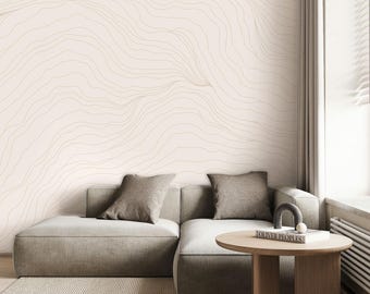 Minimalist Beige Wallpaper with Dotted Lines – Abstract Neutral Wall Mural for Bathroom, Bedroom or Calm Modern Accent Wall 1-148с1