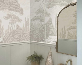 Bathroom Forest Wallpaper – Neutral Wall Mural with Tree Design, Modern Nature Wallpaper for Calm, Minimalist or Luxury Interiors