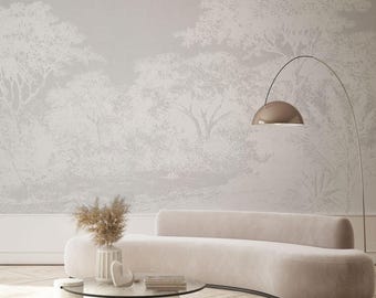 Calming Woodland Mural, Minimalist Natural Scenery Wallpaper for Fresh Interiors, Tranquil Forest Scene Wallpaper, 5-170-color5