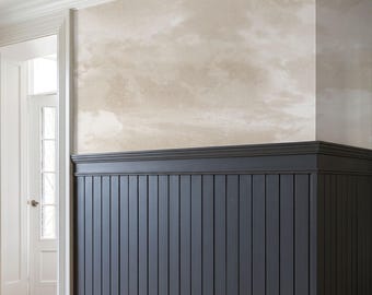 Beige Wallpaper with Clouds for Wainscot, Beige Wallpaper, Modern Neutral Wallpaper, Peel and Stick cloud wallpaper