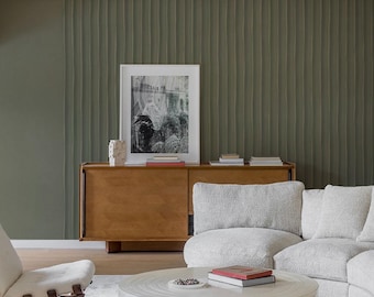 Dark Green Textured Wallpaper – Modern Olive Wall Mural for Bedroom or Living Room, Luxury Vertical Accent in Scandinavian Interiors, 1-150