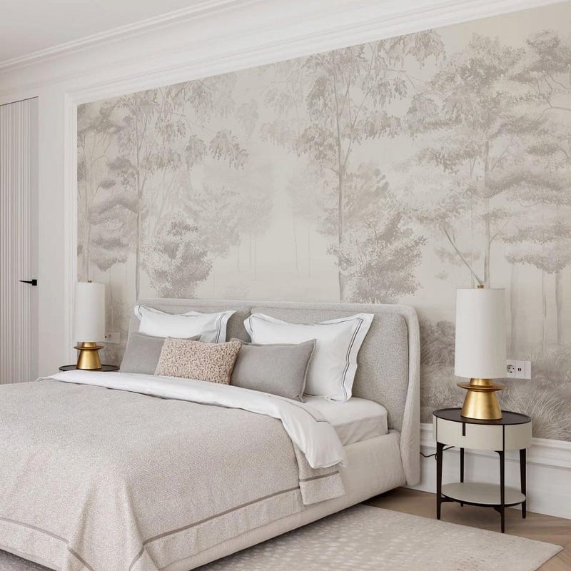 Beige Trees Wallpaper - Etsy