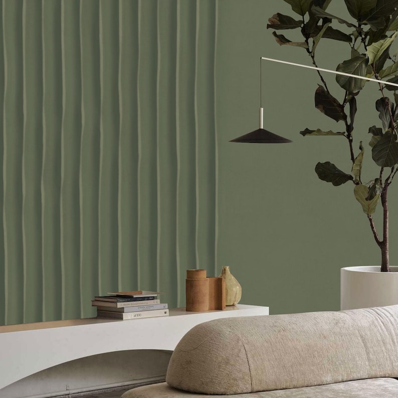 Dark Green Textured Wallpaper Living Room